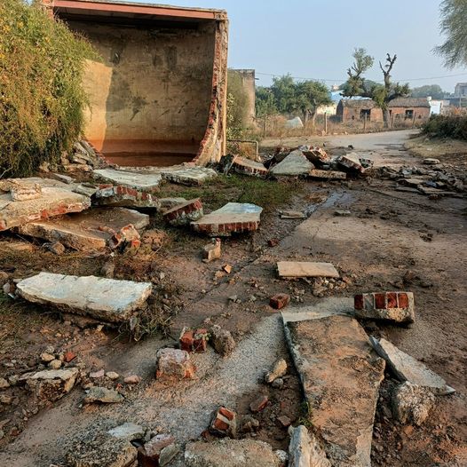 Water tank collapsed in Nalava village.